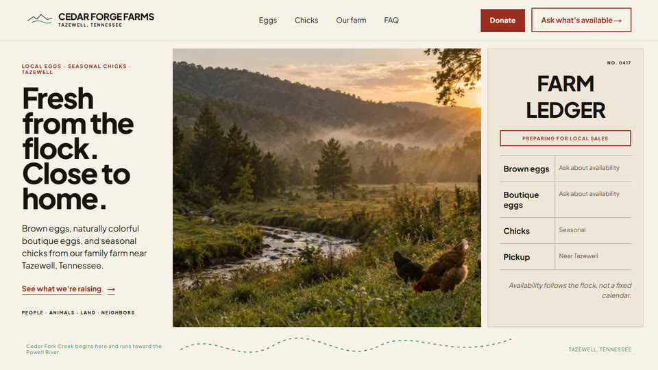 Cedar Forge Farms website homepage